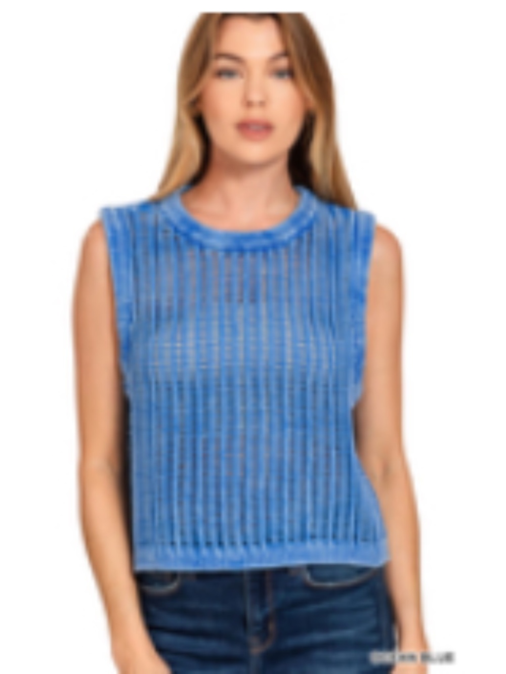 #1300 Zenana Acid Washed Fishnet Ribbed Edge Sweater Vest